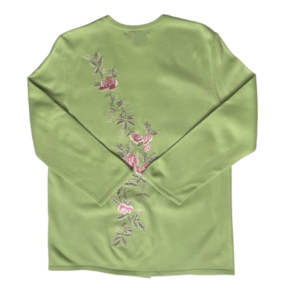 Vintage Embroidered Floral Sweater Size S Cardigan Nina Leonard Flowers Classic